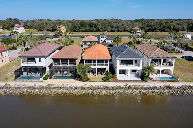 aerial view with a water view