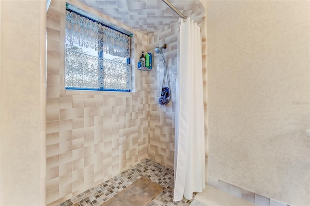 bathroom with a shower with curtain