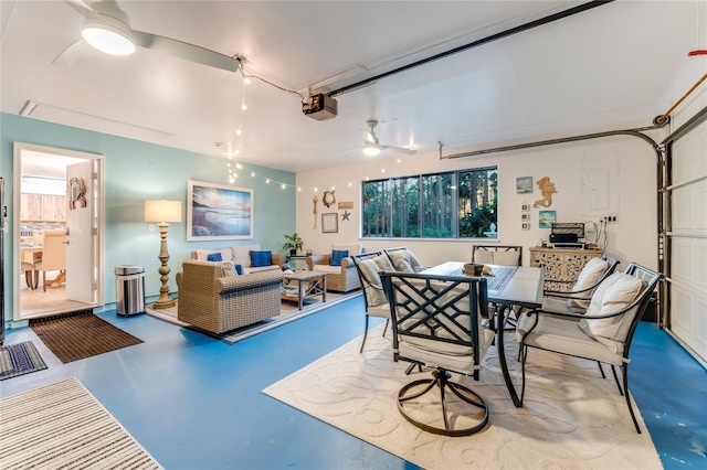 dining space featuring ceiling fan