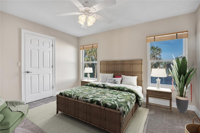 bedroom featuring carpet floors and ceiling fan