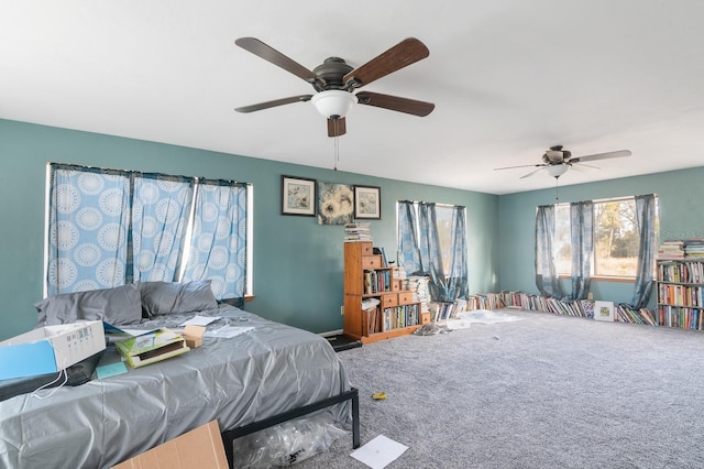 bedroom with carpet and ceiling fan