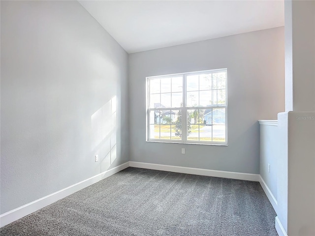 empty room featuring vaulted ceiling and carpet floors