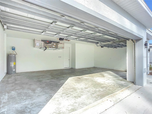 garage with a garage door opener and water heater