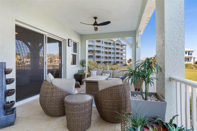 balcony with ceiling fan