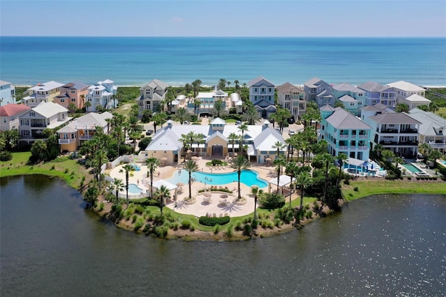 aerial view with a water view