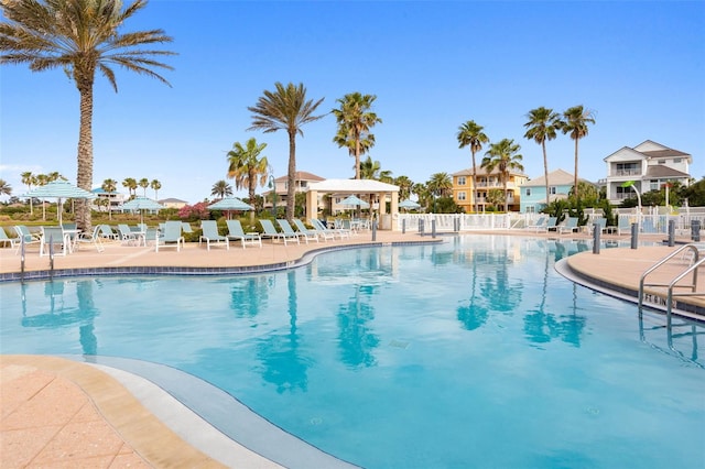 view of pool with a gazebo and a patio area