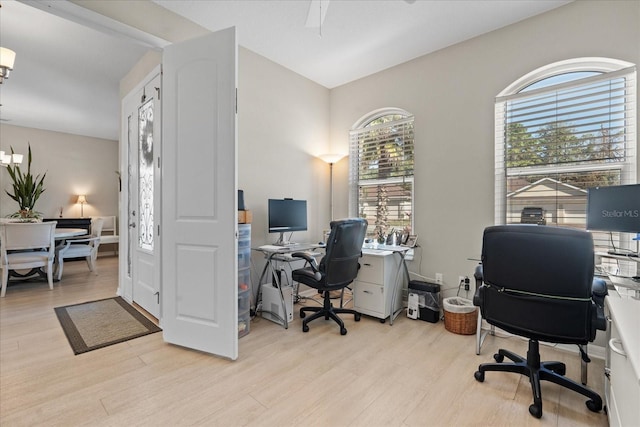 home office featuring light wood-type flooring