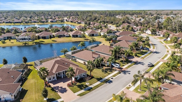 aerial view with a water view