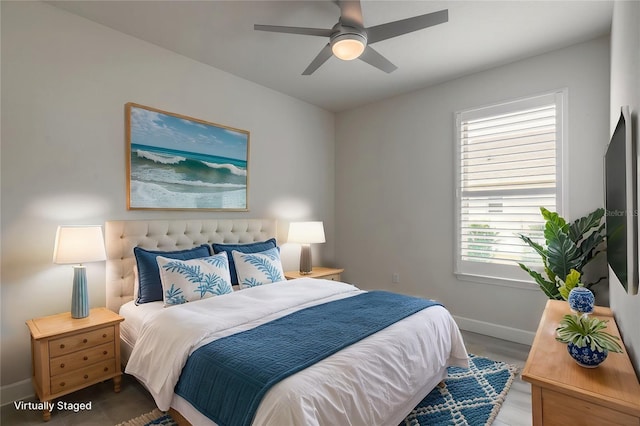 bedroom featuring ceiling fan