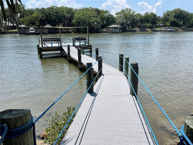 view of dock with a water view