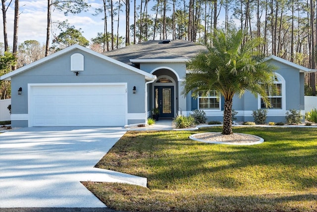 view of front of home with a garage and a front yard