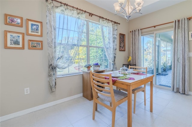 dining room featuring a chandelier and a wealth of natural light