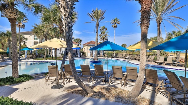 community pool featuring a patio area