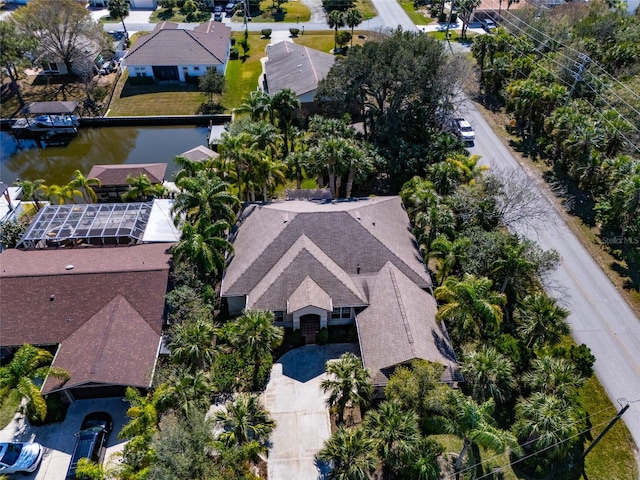 bird's eye view featuring a water view