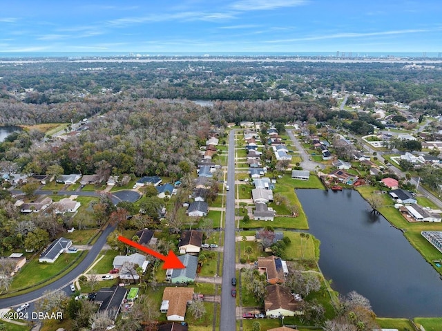 aerial view with a water view