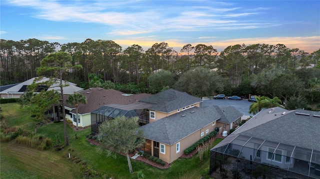 view of aerial view at dusk