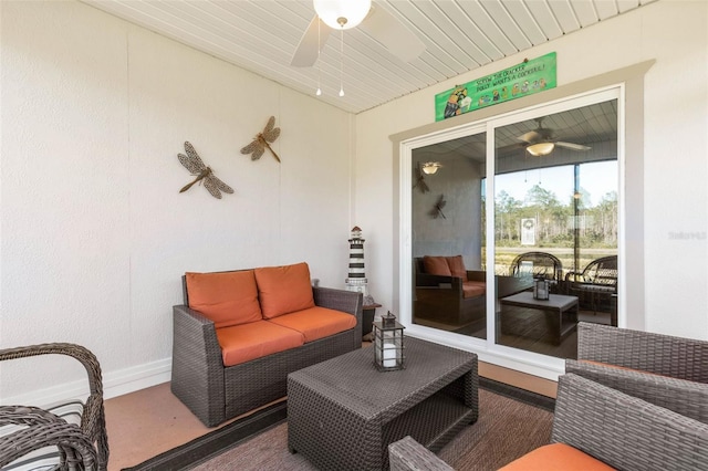 view of patio featuring an outdoor living space and ceiling fan