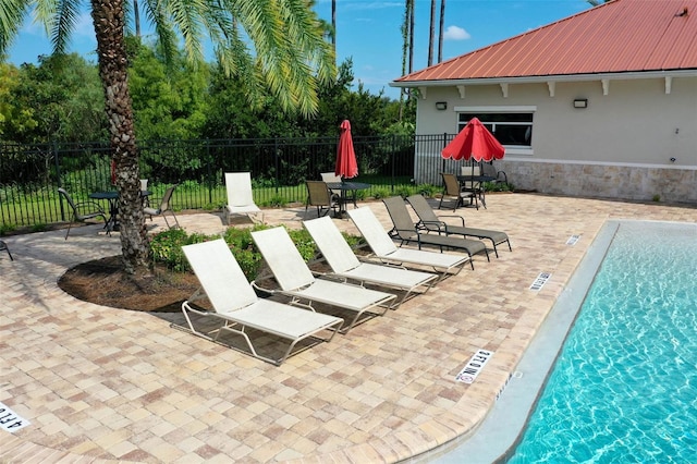 view of swimming pool with a patio