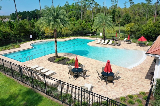 view of pool featuring a patio