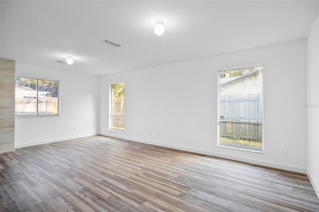 unfurnished room featuring a healthy amount of sunlight and light wood-type flooring