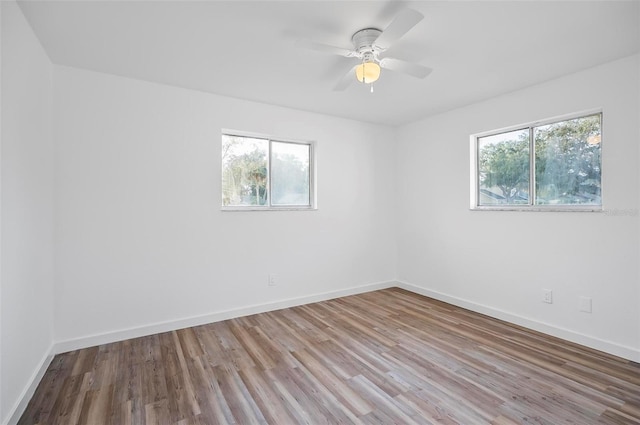 empty room featuring ceiling fan and wood-type flooring