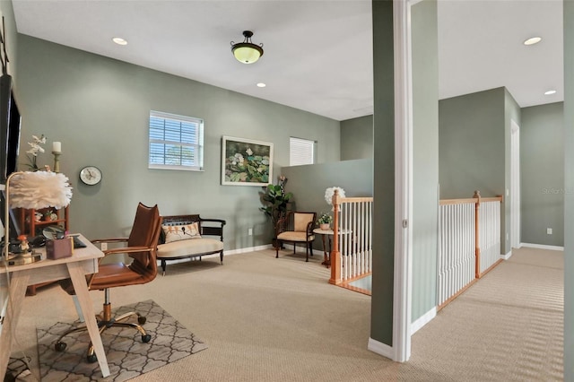 living area with light carpet