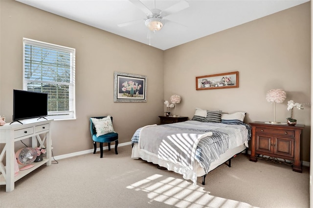 bedroom with carpet floors and ceiling fan