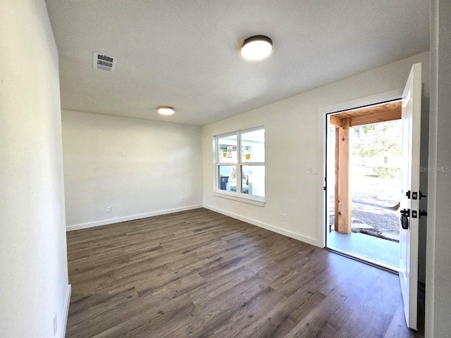 spare room featuring plenty of natural light and dark wood-type flooring