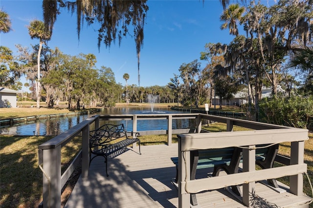 view of dock with a water view