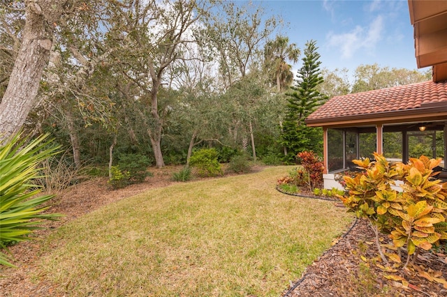 view of yard featuring a sunroom