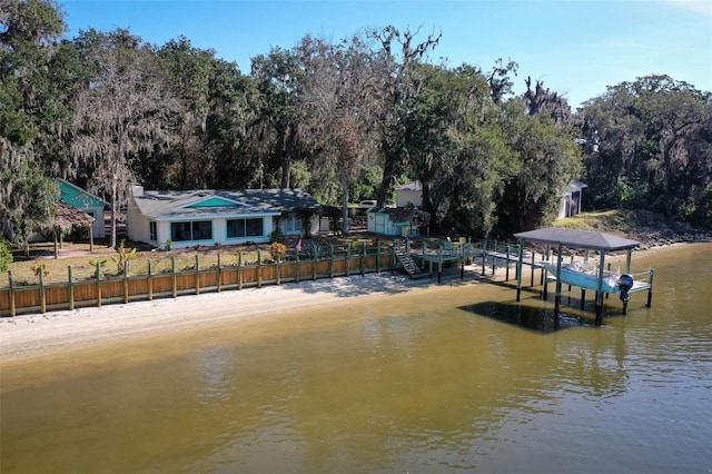 dock area with a water view