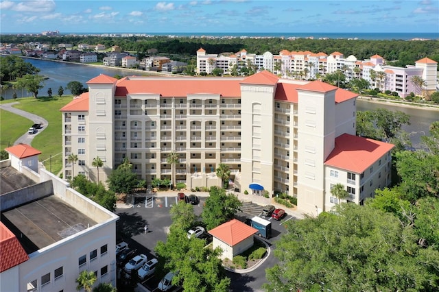 aerial view with a water view