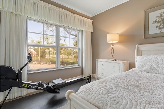 bedroom with crown molding