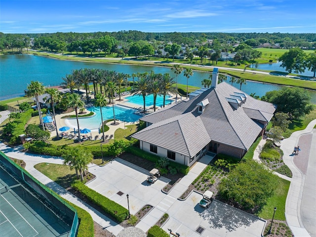 bird's eye view featuring a water view