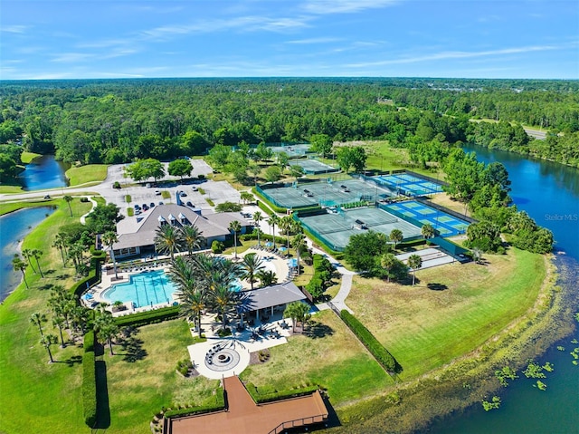 aerial view with a water view