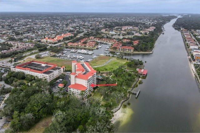 aerial view with a water view