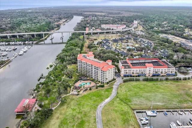 aerial view with a water view