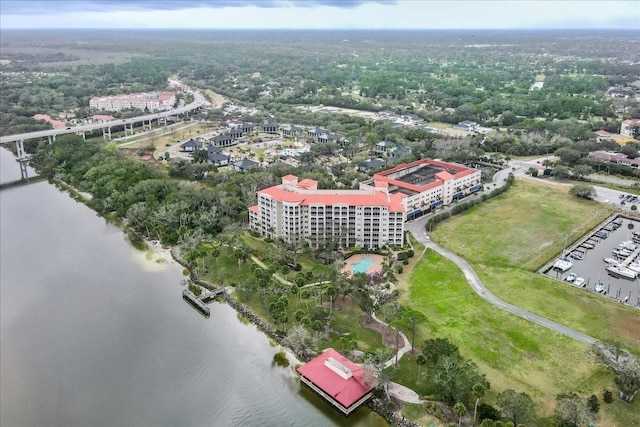 aerial view with a water view