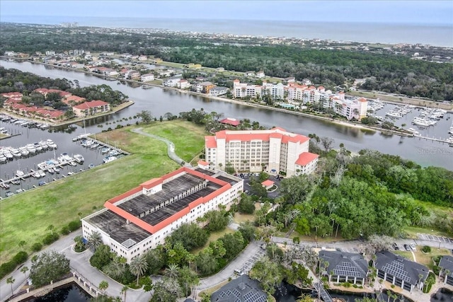 bird's eye view featuring a water view