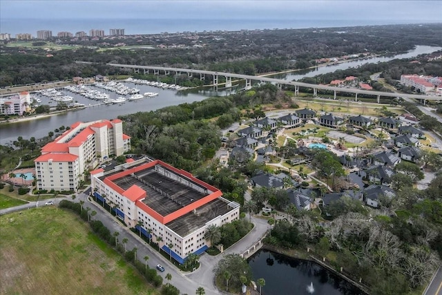 aerial view with a water view