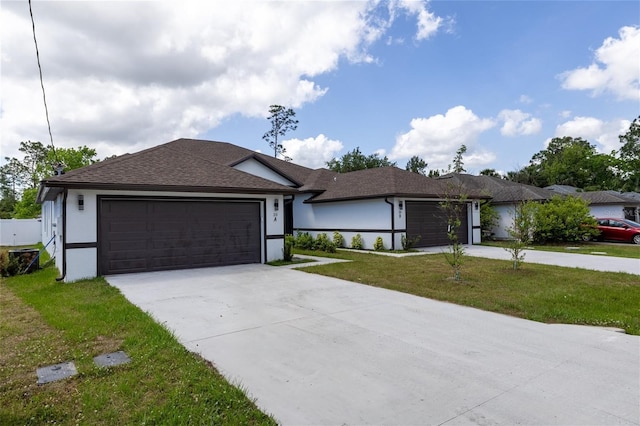 20 Pine Hill Ln, Palm Coast, FL 32164 - ranch-style home with an attached garage, driveway, stucco siding, and a front yard