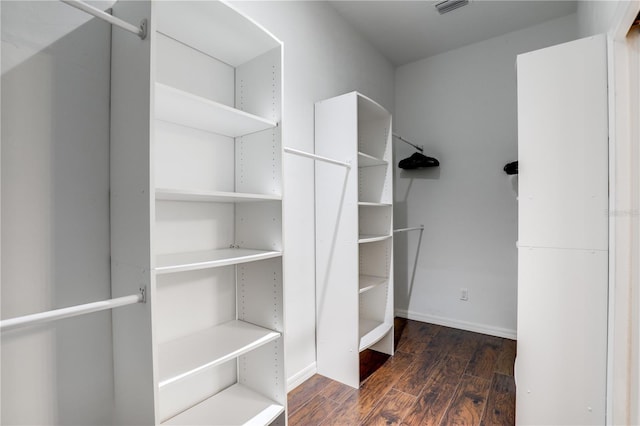 spacious closet featuring dark wood-type flooring