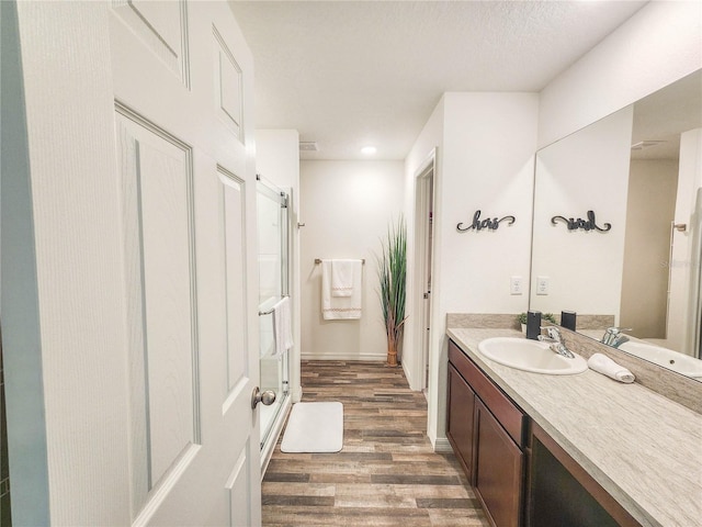 bathroom featuring vanity and wood-type flooring