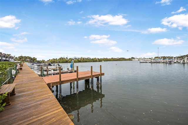 view of dock with a water view