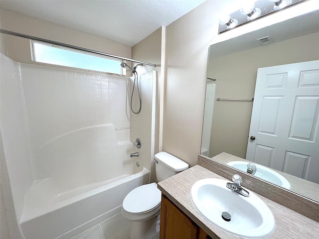 full bathroom featuring shower / bath combination, vanity, and toilet