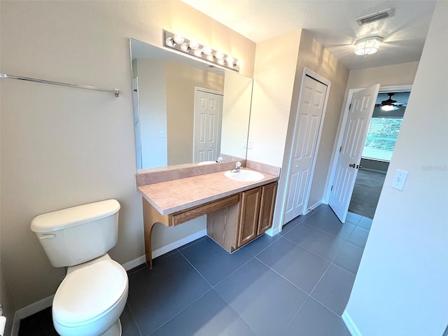 bathroom with tile patterned flooring, vanity, and toilet