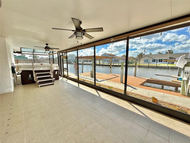155 Avalon Ave, Flagler Beach, FL 32136 - sunroom with a water view and ceiling fan