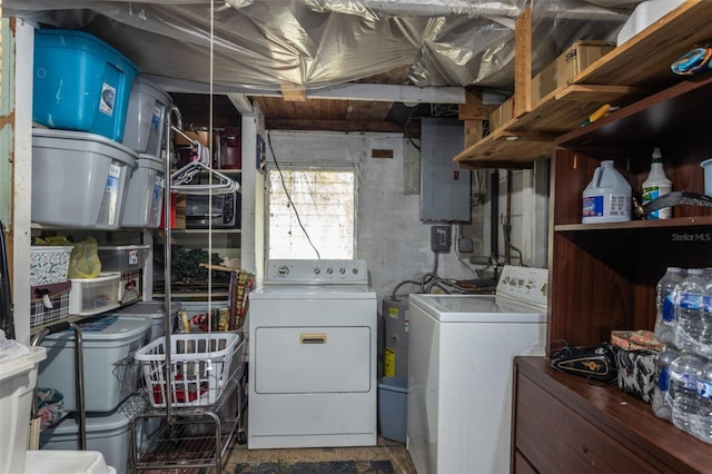 laundry room featuring electric panel and washing machine and dryer