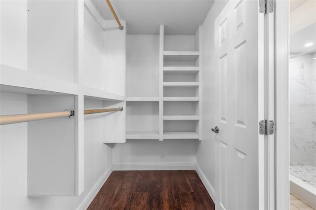 walk in closet featuring wood finished floors