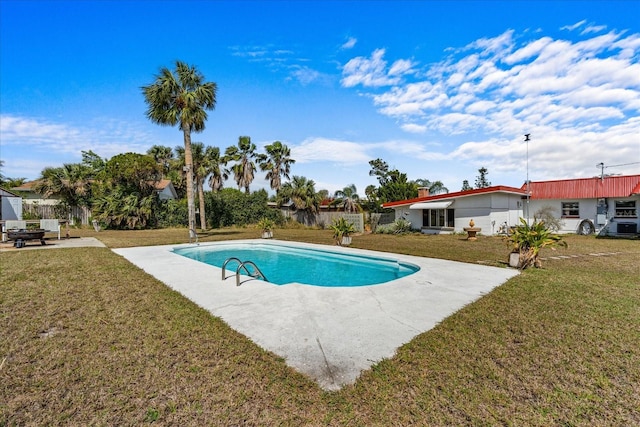 pool with a yard, an outdoor fire pit, and a patio